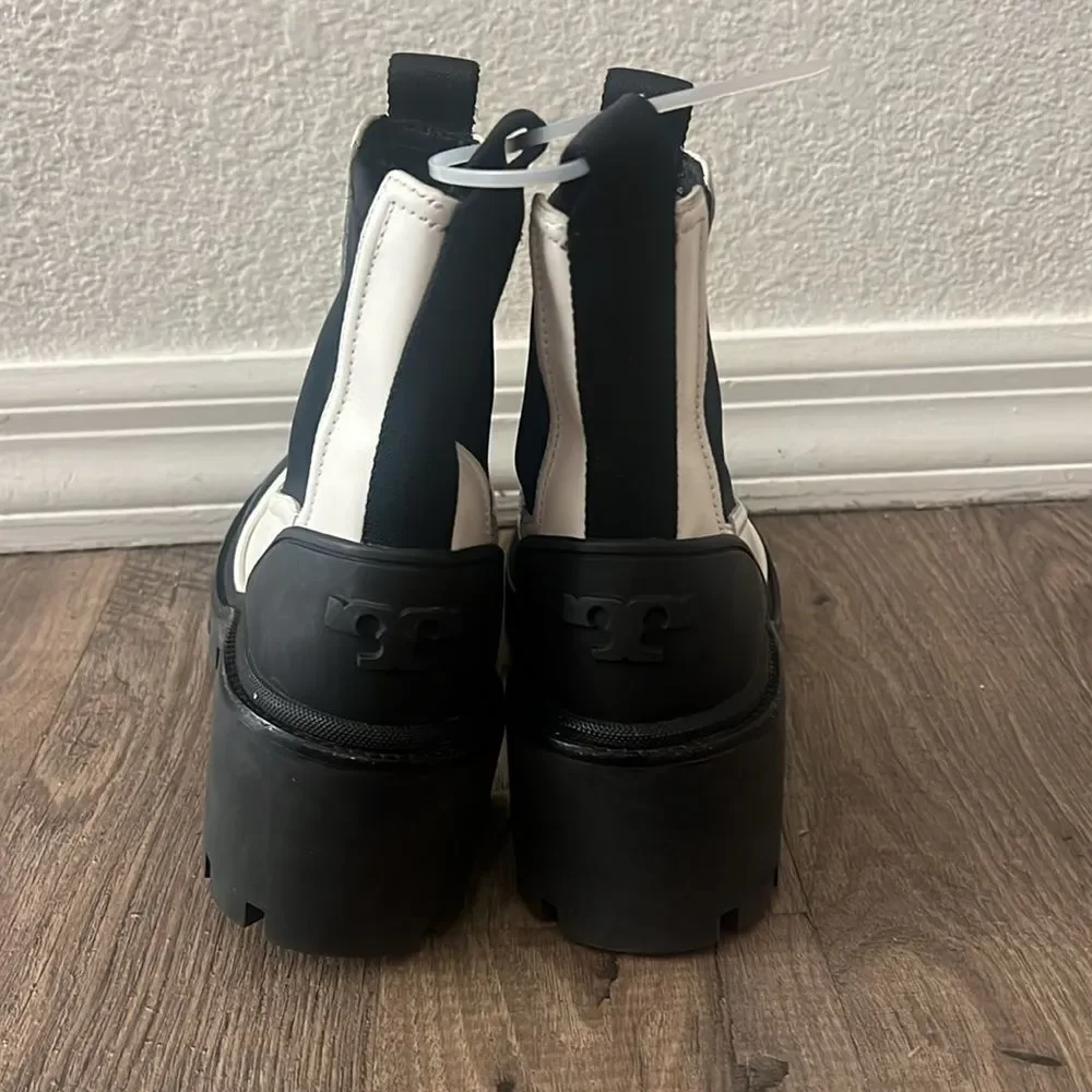 TORY BURCH  BOOTS CHELSEA LUG-SOLE Platform Ankle Ivory Black US 8,10,10.5,11